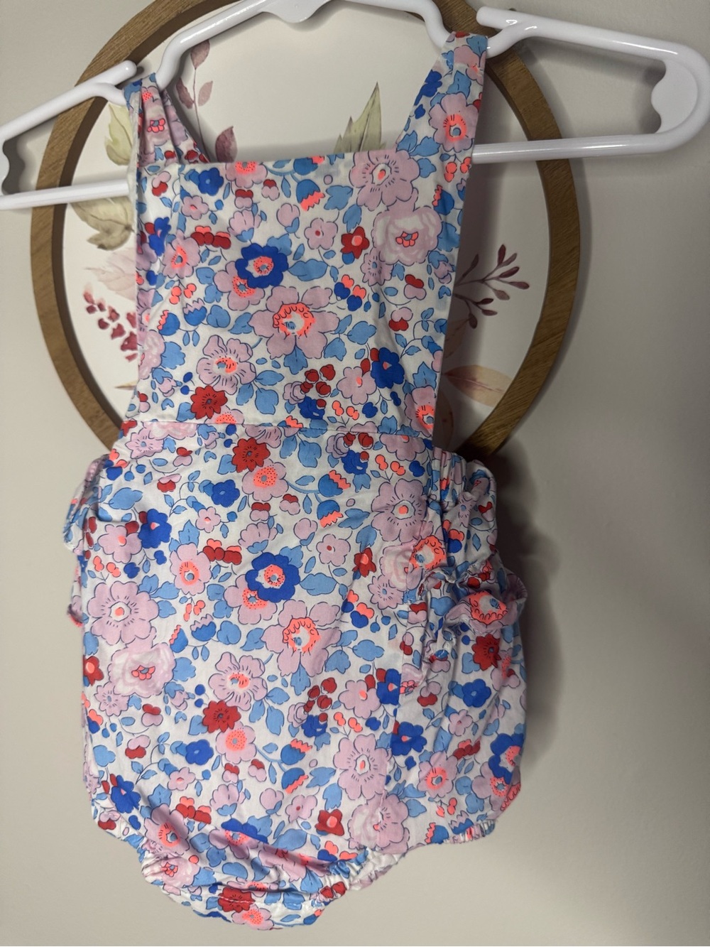 Jacadi Paris Floral Baby Romper bubble  - Pink, Blue & White 3m